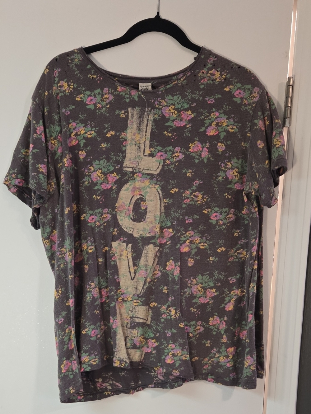 Magnolia Pearl Love Floral Graphic Tee - Gray with Pink and Green Floral